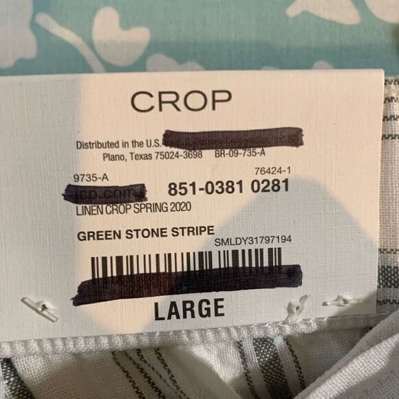 Liz Claiborne Green Stone Stripe Linen Crop Pants Size L New - Picture 5 of 8